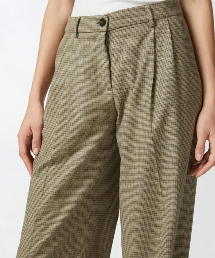 Women Trousers Pinko Wideleg Check Flannel Trousers Camellight Green Women Trousers Pinko Wideleg Check Flannel Trousers Camellight Green