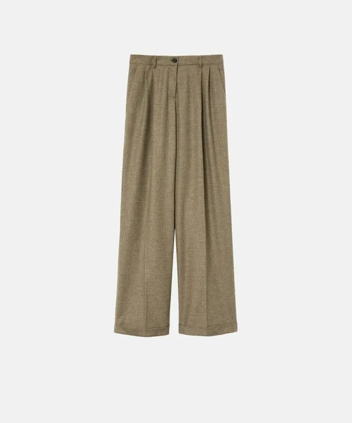 Women Trousers Pinko Wideleg Check Flannel Trousers Camellight Green Women Trousers Pinko Wideleg Check Flannel Trousers Camellight Green