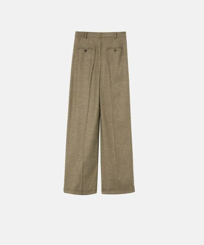 Women Trousers Pinko Wideleg Check Flannel Trousers Camellight Green Women Trousers Pinko Wideleg Check Flannel Trousers Camellight Green