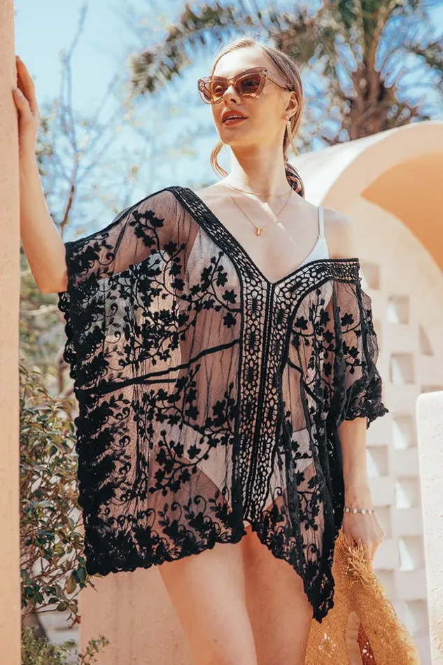 Women Tunic Cover Ups Cupshe Grace Bay Black Lace Cover Up Black