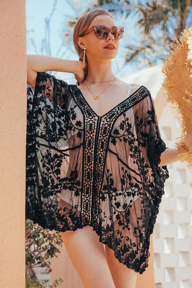 Women Tunic Cover Ups Cupshe Grace Bay Black Lace Cover Up Black
