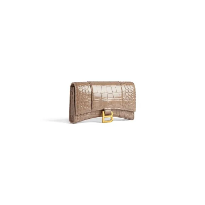 Women Wallets On Chain Balenciaga Hourglass Wallet On Chain Crocodile Embossed In Brown