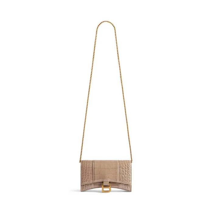 Women Wallets On Chain Balenciaga Hourglass Wallet On Chain Crocodile Embossed In Brown
