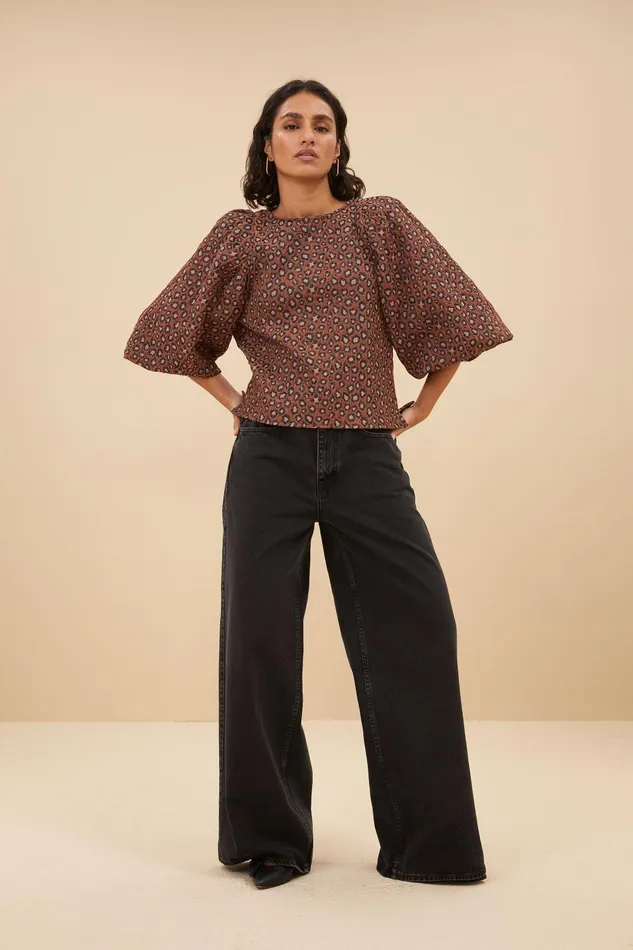 Women Zasu Jacquard Blouse Brown Panter Print Bybar Blouses