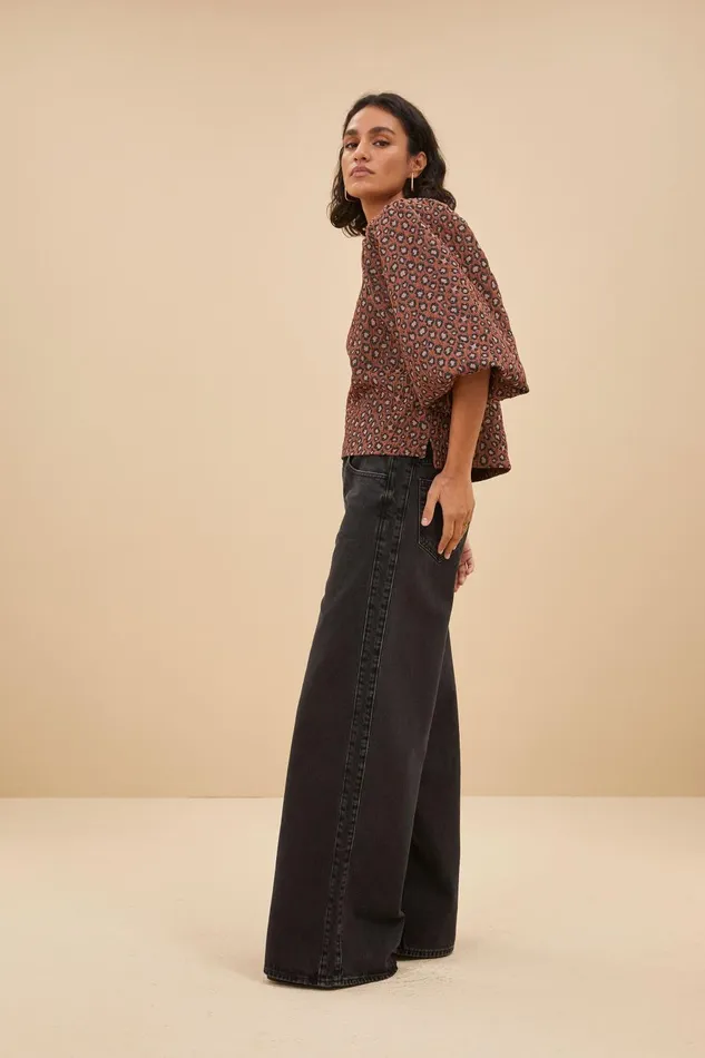 Women Zasu Jacquard Blouse Brown Panter Print Bybar Blouses Women Zasu Jacquard Blouse Brown Panter Print Bybar Blouses