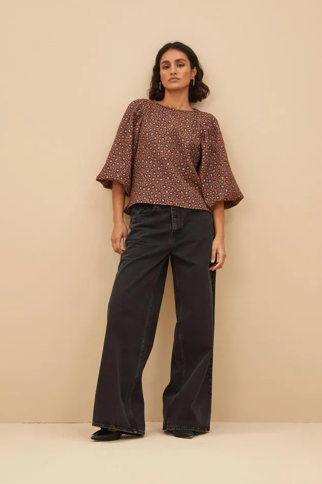 Women Zasu Jacquard Blouse Brown Panter Print Bybar Blouses Women Zasu Jacquard Blouse Brown Panter Print Bybar Blouses