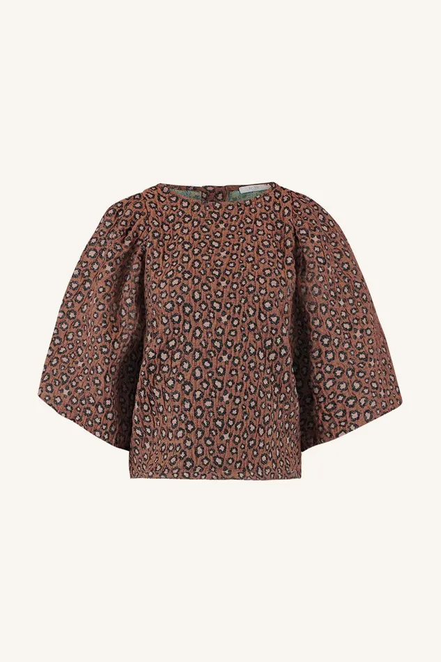 Women Zasu Jacquard Blouse Brown Panter Print Bybar Blouses Women Zasu Jacquard Blouse Brown Panter Print Bybar Blouses
