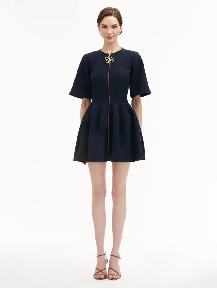 Women Zip Front Tweed Dress Navy Oscar De La Renta Dresses Women Zip Front Tweed Dress Navy Oscar De La Renta Dresses