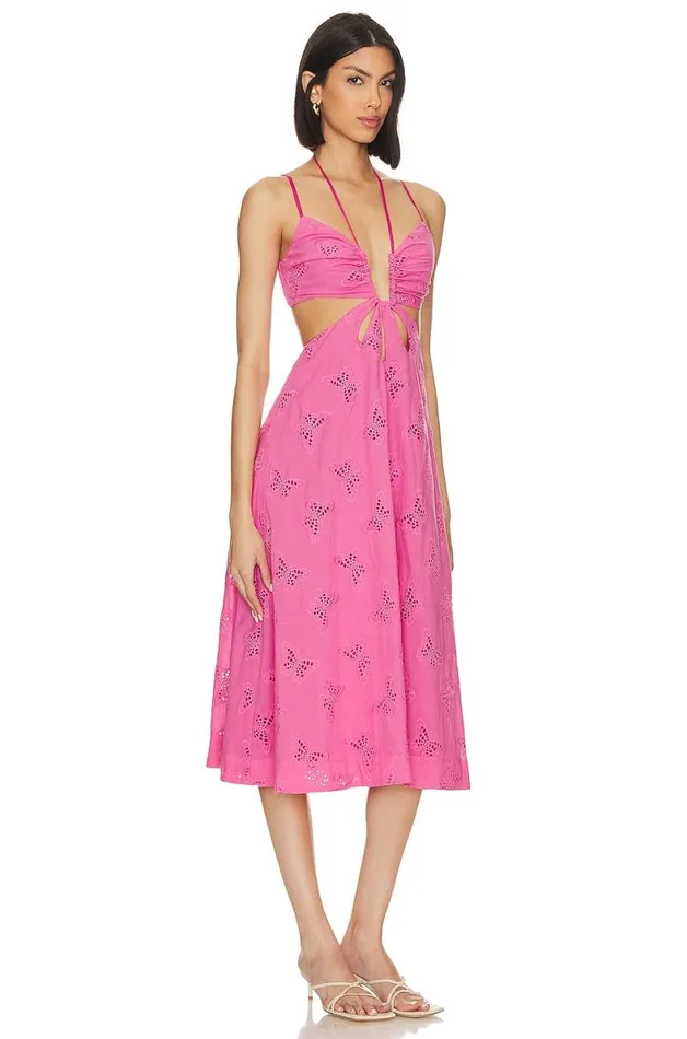 X Jetset Christina Farrah Midi Dress Fuchsia Pink Women Lovers and Friends Dresses