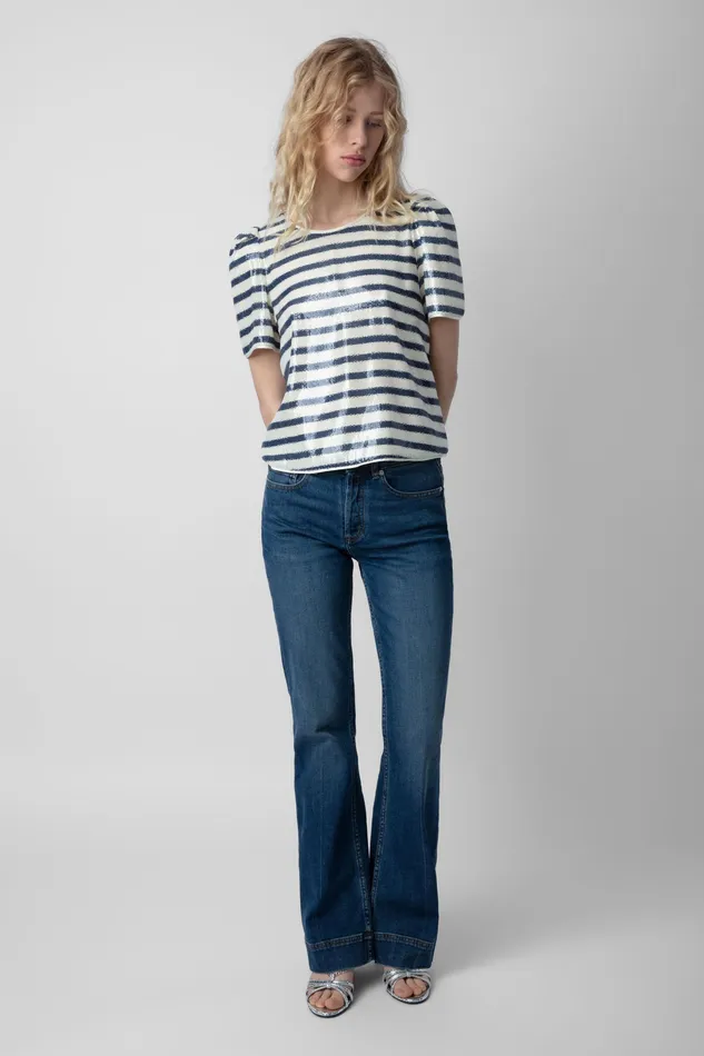 Zadig and Voltaire Shirts and Tops TCHAO SEQUIN BLUEWHITE 8211 Women