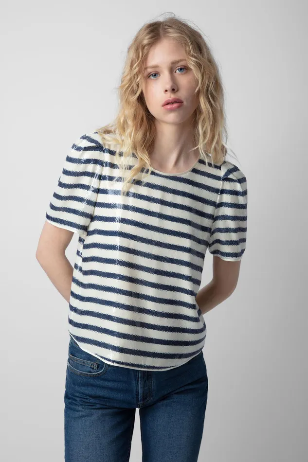 Zadig and Voltaire Shirts and Tops TCHAO SEQUIN BLUEWHITE 8211 Women Zadig and Voltaire Shirts and Tops TCHAO SEQUIN BLUEWHITE 8211 Women