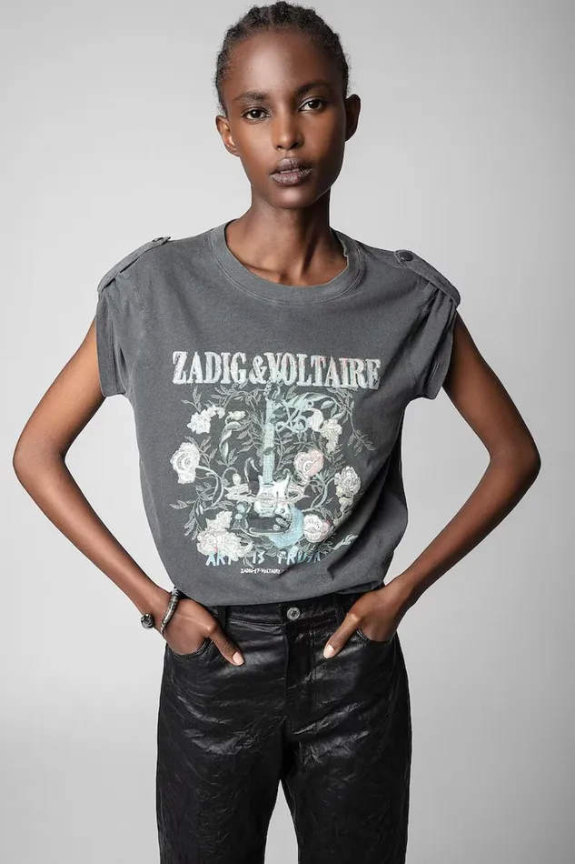 Zadig and Voltaire TShirts DONA GUITAR WASHED BLACK 8211 Women